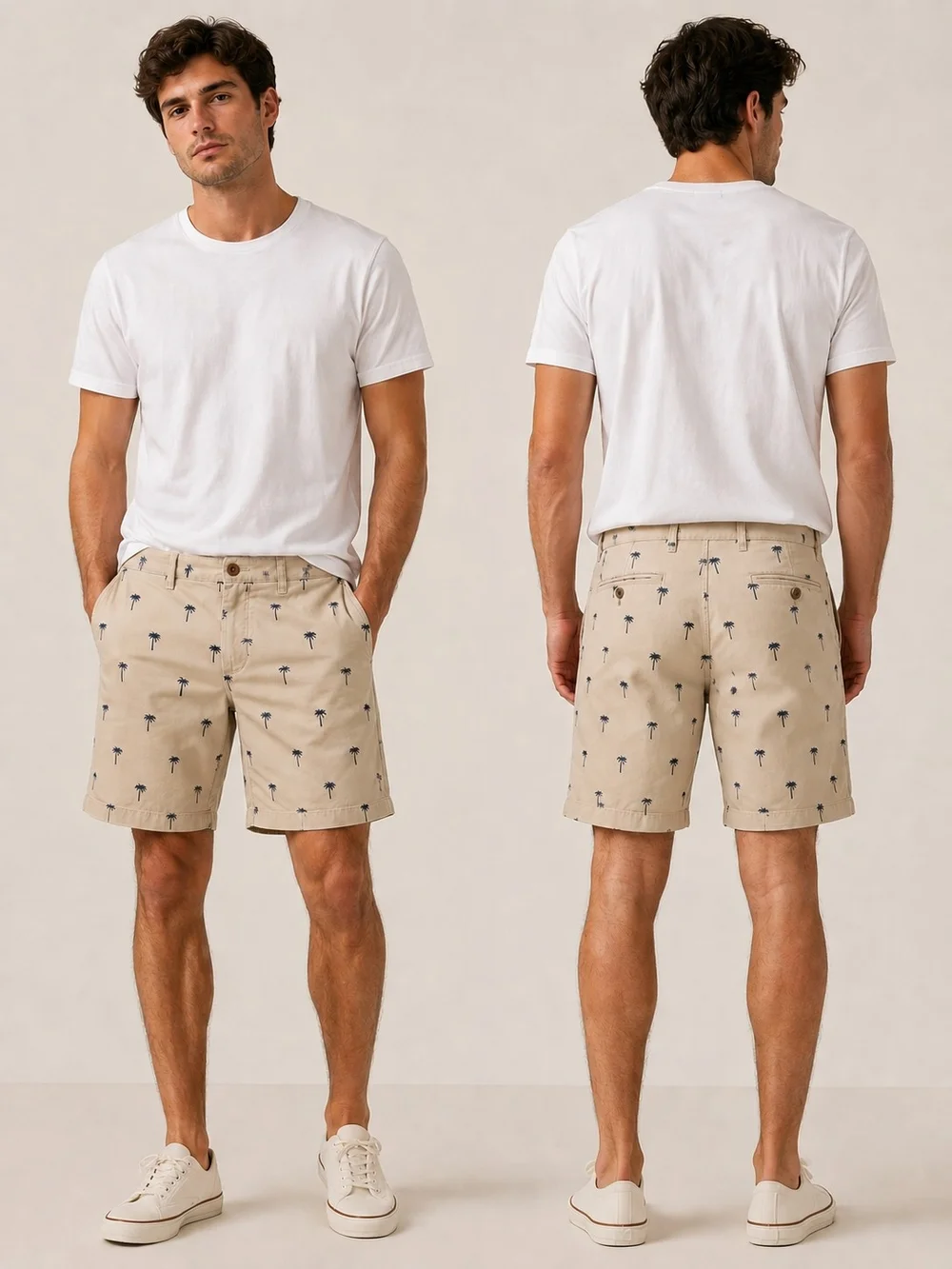 Hudson & Barrow Palm Tree Print Chino Shorts Men’s Size 32 Beige Casual